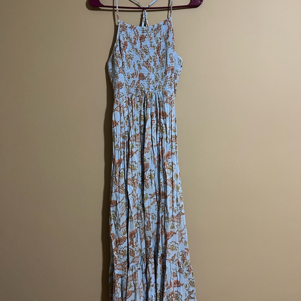 Floral Patterned Dress in Blue and Brown
